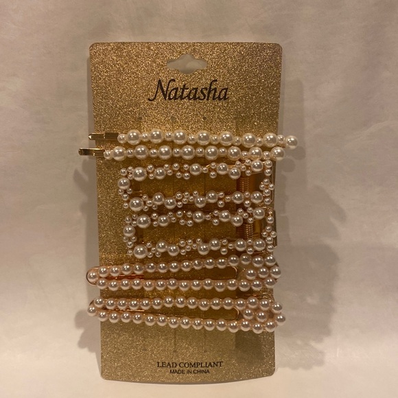 Natasha Couture Accessories - NATASHA 6P 3pair Faux Pearl on Gold Tone Hair Clips NWT